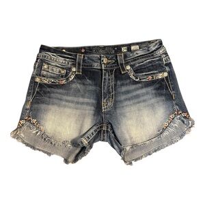 Miss Me Standard Easy Short 3” Jean Cut-off Raw Hem Embellished Women’s Size 29.